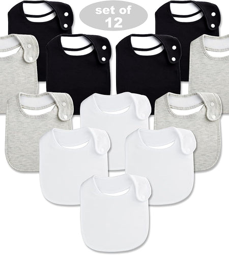 Baby Bandana Drool Bibs Soft and Absorbent Organic Cotton Bandana Bibs Set for Boys Girls Newborn Unisex Plain Colors 3-36 Months 12 Pcs