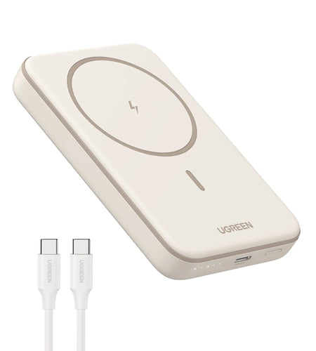 5000Mah Wireless Power Bank, Fast Charging Portable Charger, with USB-C Cable, White