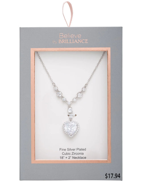 Load image into Gallery viewer, - Women&#39;S Silver Plated Cubic Zirconia Heart Pendant Necklace, 18&quot;
