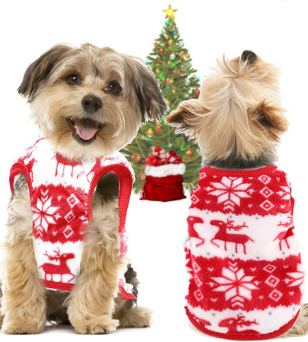 Small Dog Pet Cat Christmas Costume Sweater, Pet Supplies Costume Xmas Clothes Dog Jumpers Snowflake Elk Pattern Christmas Outfits for Dogs Puppy Kitten Cats (Large, Red Snowflake)