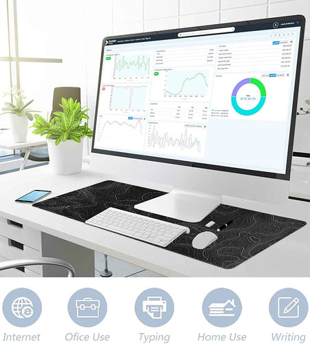 Large Mouse Pad Mat (35X17 In) Extended XXXL Gaming Mouse Pad with Non-Slip Rubber Base,Background Topographic Map Lines Contour Geographic for Gaming Office Laptop Computer Men Women