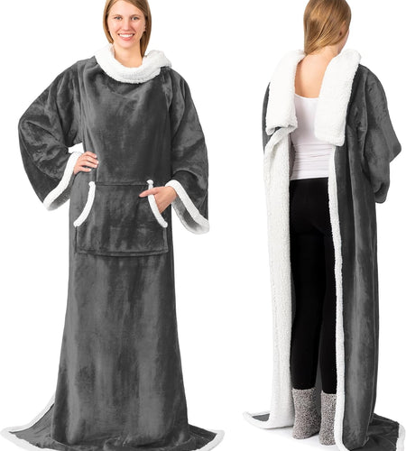 Premium Fleece Blanket with Sleeves | Warm, Cozy, Extra Soft, Functional, Lightweight
