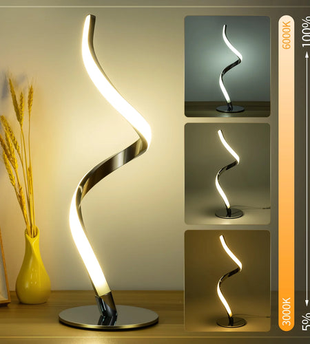 Modern Spiral Table Lamp -  Touch Control Bedside Lamp, 3 Colors & Fully Stepless Dimmable Nightstand Lamps for Bedroom, Living Room & Office(3000K 4000K 5000K)