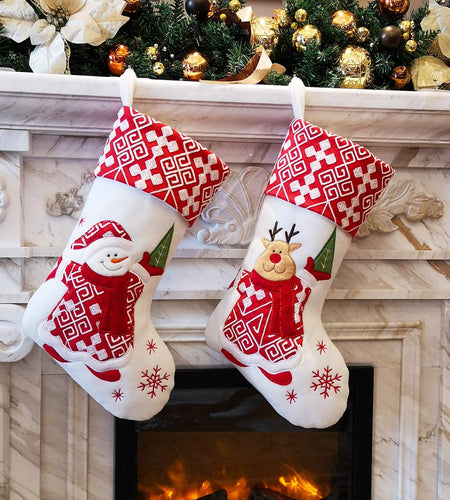 Classic Christmas Stockings Set of 2 Santa, Snowman Xmas Character 17 Inch (Style 4)