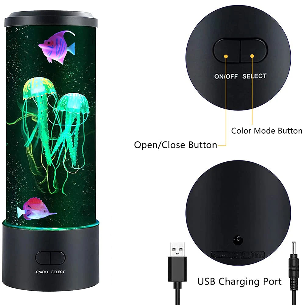 Jellyfish Lamp Color Changing Remote Control Aquarium Tank LED Night Light Birthday Gift USB Charging Relaxing Mood