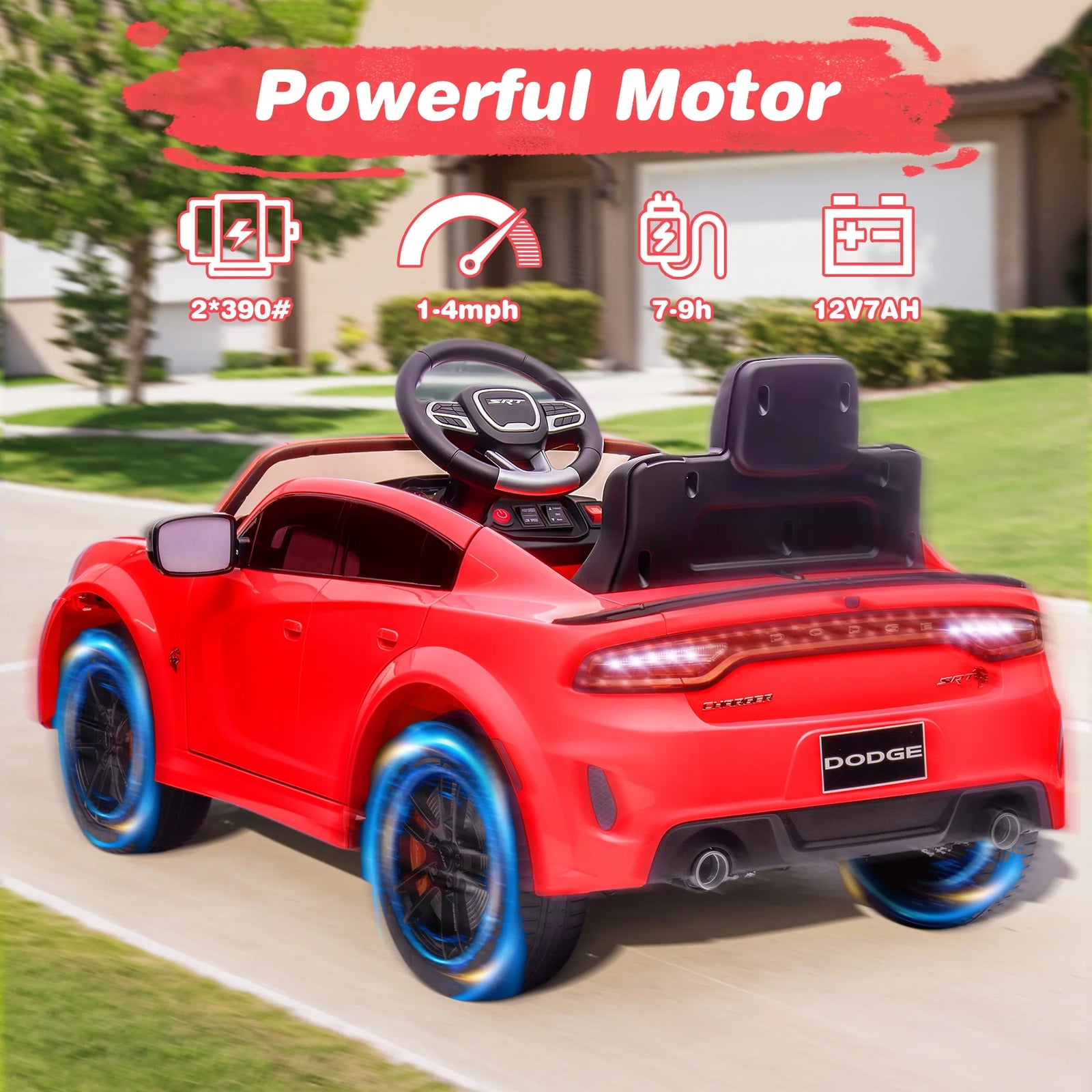 Dodge Electric Ride on Cars for Kids, 12V Licensed Dodge Charger SRT Powered Ride on Toy Cars with Parent Remote Control/Music/Led Headlights/Safety Belt for 3-5, Purple(Walmart Exclusive Color)