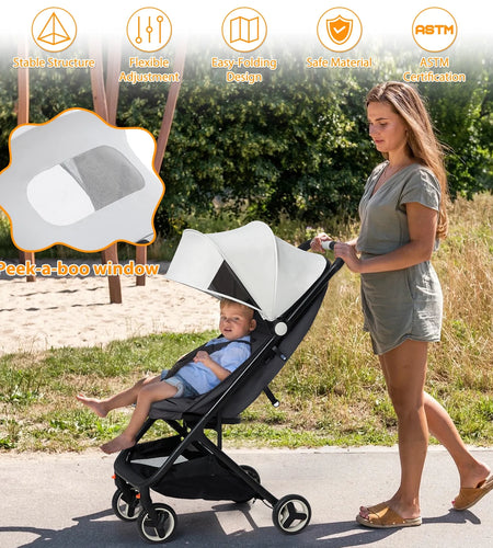 Lightweight Stroller, Compact One-Hand Fold Travel Stroller for Airplane Friendly, Reclining Seat and Canopy