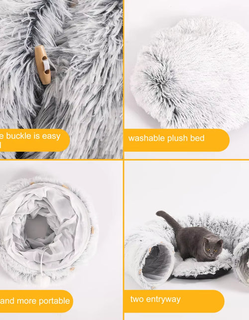 Load image into Gallery viewer, Plush Pets Cat Kennel Gray Foldable round Cats Nest Crossing Tunnel Bed Winter Warm Collapsible Basket Cushion Mat Pet Supplies
