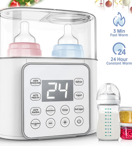Baby , 9-In-1 Portable , Baby Bottle Sterilizer, Double Bottle Breast Milk Warmer with LCD Display, Timer & 24H Temperature Control