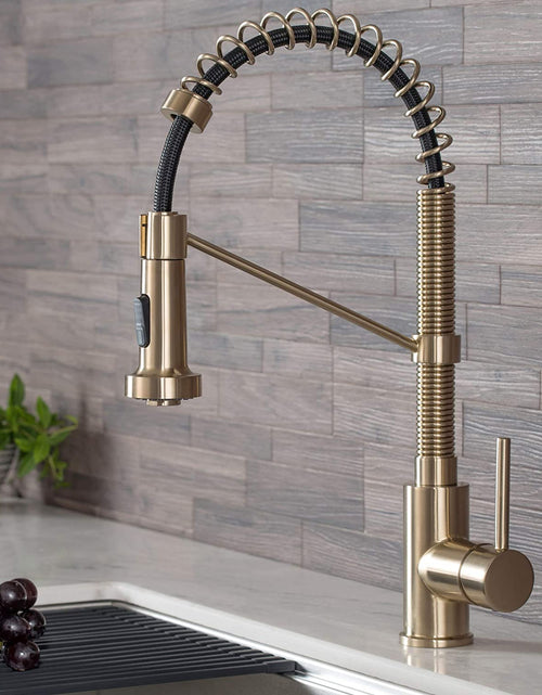 Load image into Gallery viewer, KPF-1610BG Bolden 18-Inch Commercial Kitchen Faucet with Dual Function Pull-Down Sprayhead in All-Brite Finish, 18 Inches, Brushed Gold
