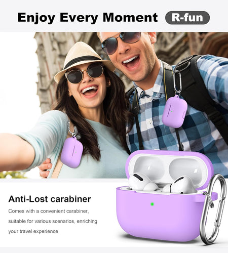 Airpods Pro Case Cover with Keychain, Full Protective Silicone Skin Accessories for Women Girl with Apple 2019 Latest Airpods Pro Case, Front LED Visible-Lavender
