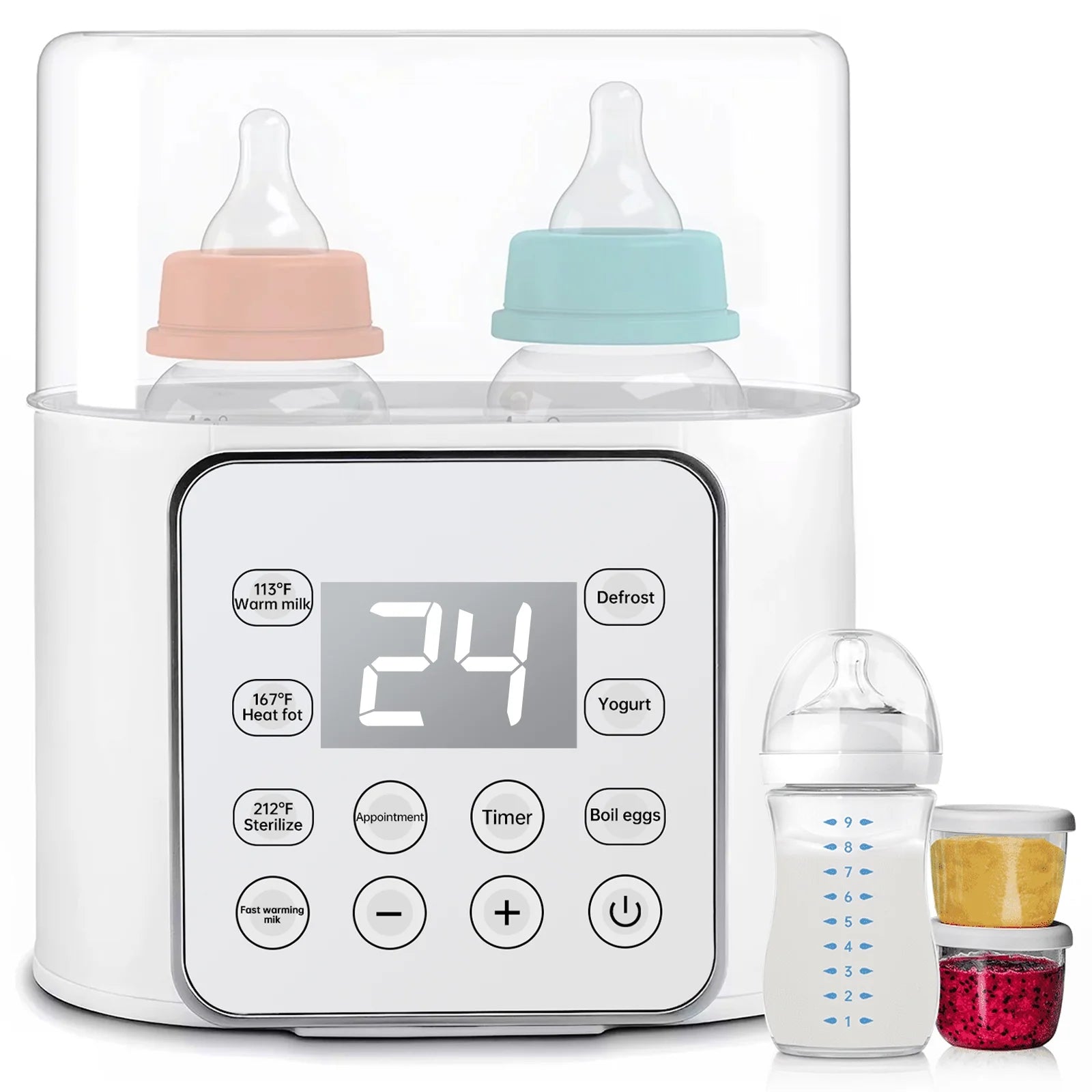 Baby , 9-In-1 Portable , Baby Bottle Sterilizer, Double Bottle Breast Milk Warmer with LCD Display, Timer & 24H Temperature Control