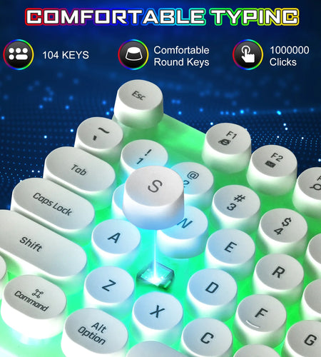 Gaming Keyboard and Mouse, Retro Punk LED Backlit Wired Computer Mouse and Keyboard Combo, for Game / Office, Windows Laptop PC (White)