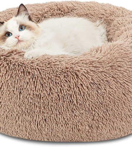 Calming Dog Beds for Small Medium Large Dogs - round Donut Washable Dog Bed, Anti-Slip Faux Fur Fluffy Donut Cuddler Anxiety Cat Bed, Fits up to 15-100 Lbs