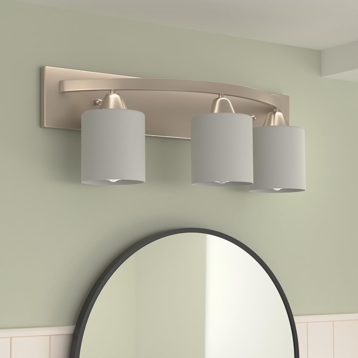 | Bathroom Vanity Light Bar | Interior Bathroom Lighting Fixtures with Modern Glass Shade | Bathroom Lights over Mirror | (Brushed Nickel, 3 Lights, E26 100W LED, Bulbs Not Included)