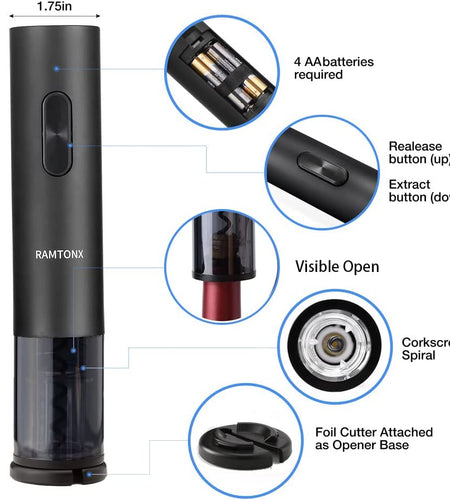 Electric Wine Bottle Opener, Battery Operated Wine Opener Corkscrew Set with Foil Cutter, Automatic Reusable Easy Carry Wine Opener Gift for Waiter Women as Bar Outdoor Kitchen Wine Accessories