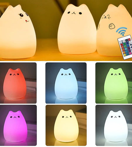 Cat Lamp, Remote Control Silicone Kitty Night Light for Kids Toddler Baby Girls Rechargeable Cute Kawaii Nightlight (Popurlarity Kitty)