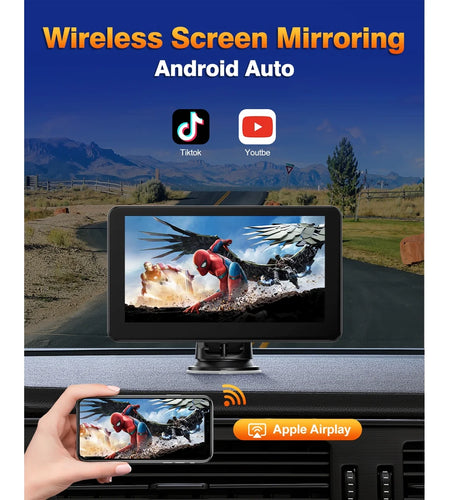 Portable Carplay Screen for Car,9-Inch Android Auto Screen with Backup Camera,Wireless Car Stereo with Voice Control,Bluetooth,Mirror Link,Gps Navigation for All Vehicles
