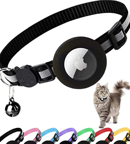 ATUBAN Airtag Cat Collar Breakaway, Reflective Kitten Collar with Apple Air Tag Holder and Bell for Girl Boy Cats, 0.4 Inches